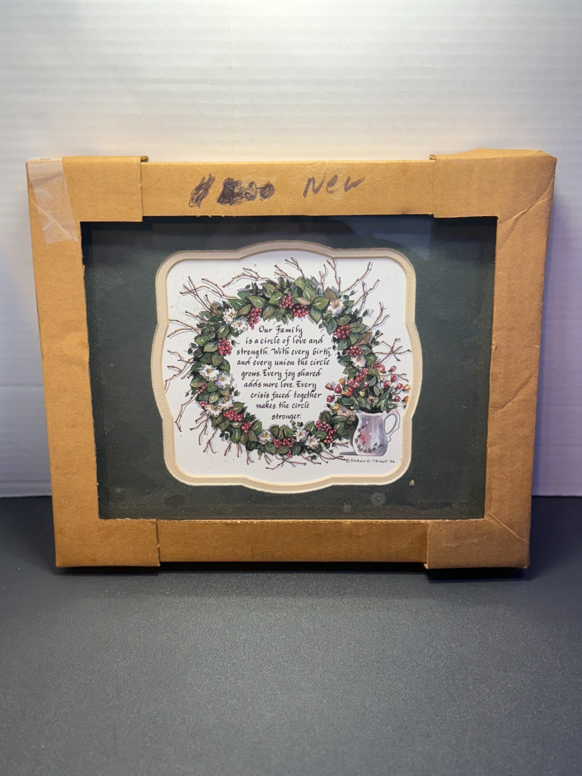 NEW Vintage 1996 Karen O. Tribett “Our Family” Print In Wooden Frame
