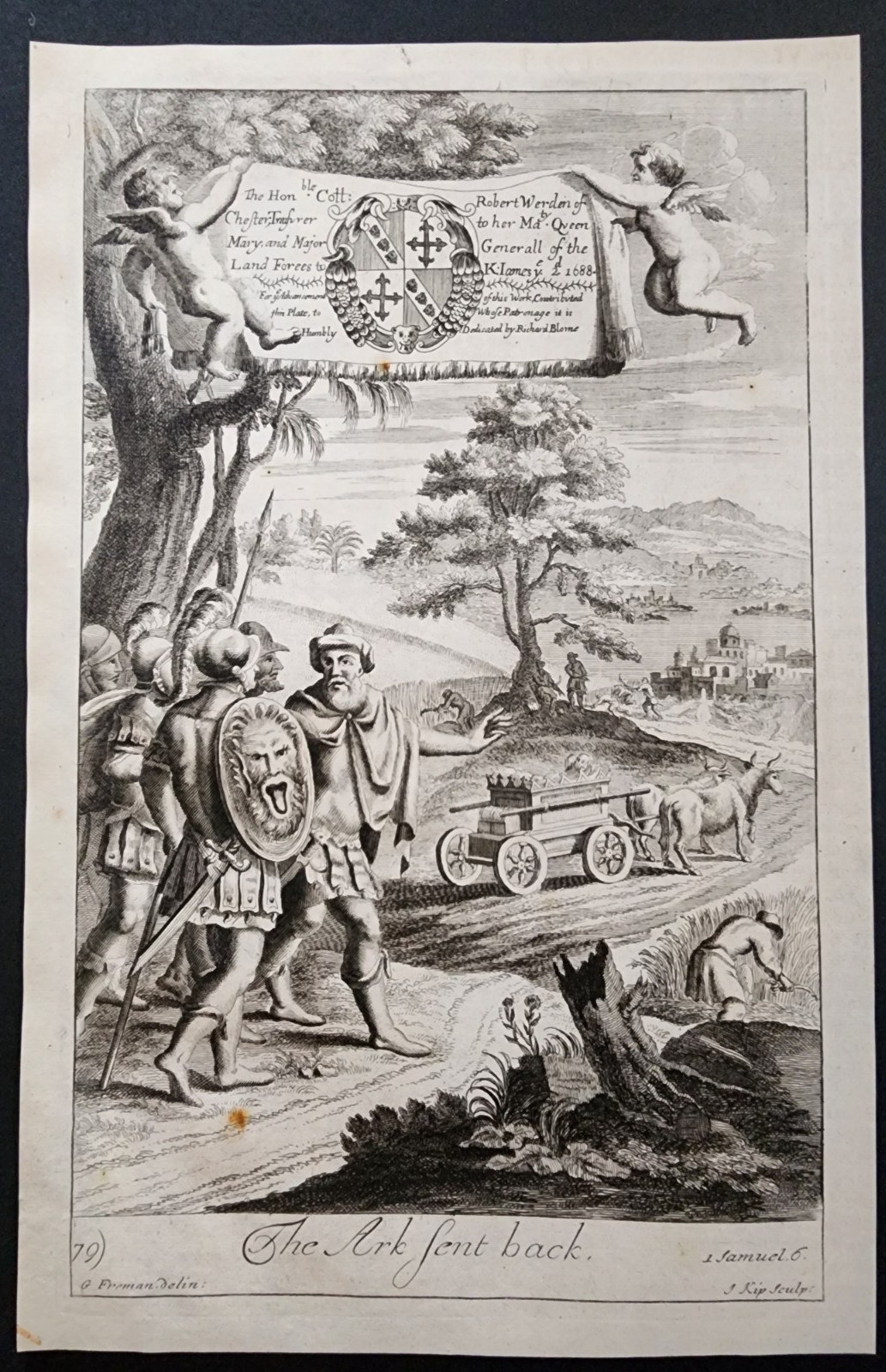 Antique 1690 Print – The Ark Sent Back – Blome Bible Engraving – 1 Samuel 6