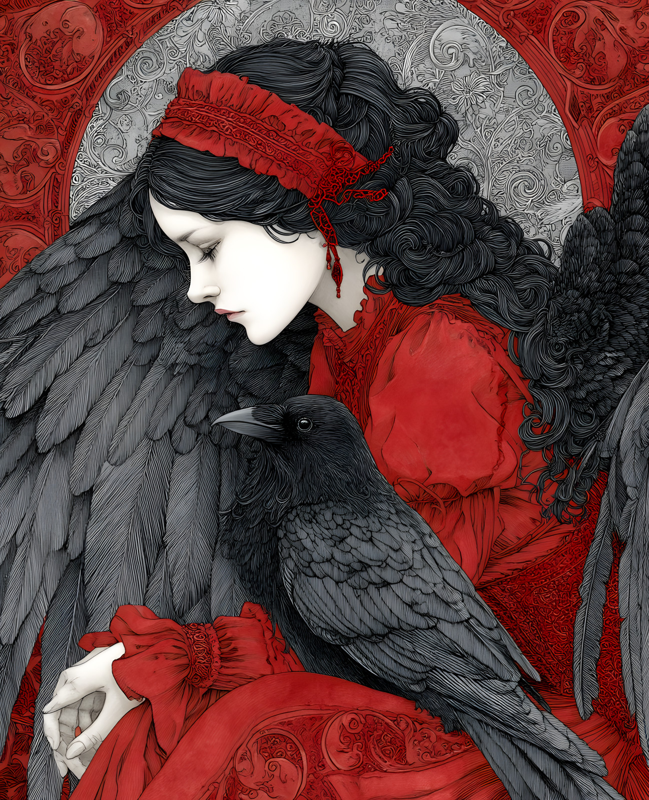 Dark-Haired Woman in Red Dress with Red Headband Art/118140295