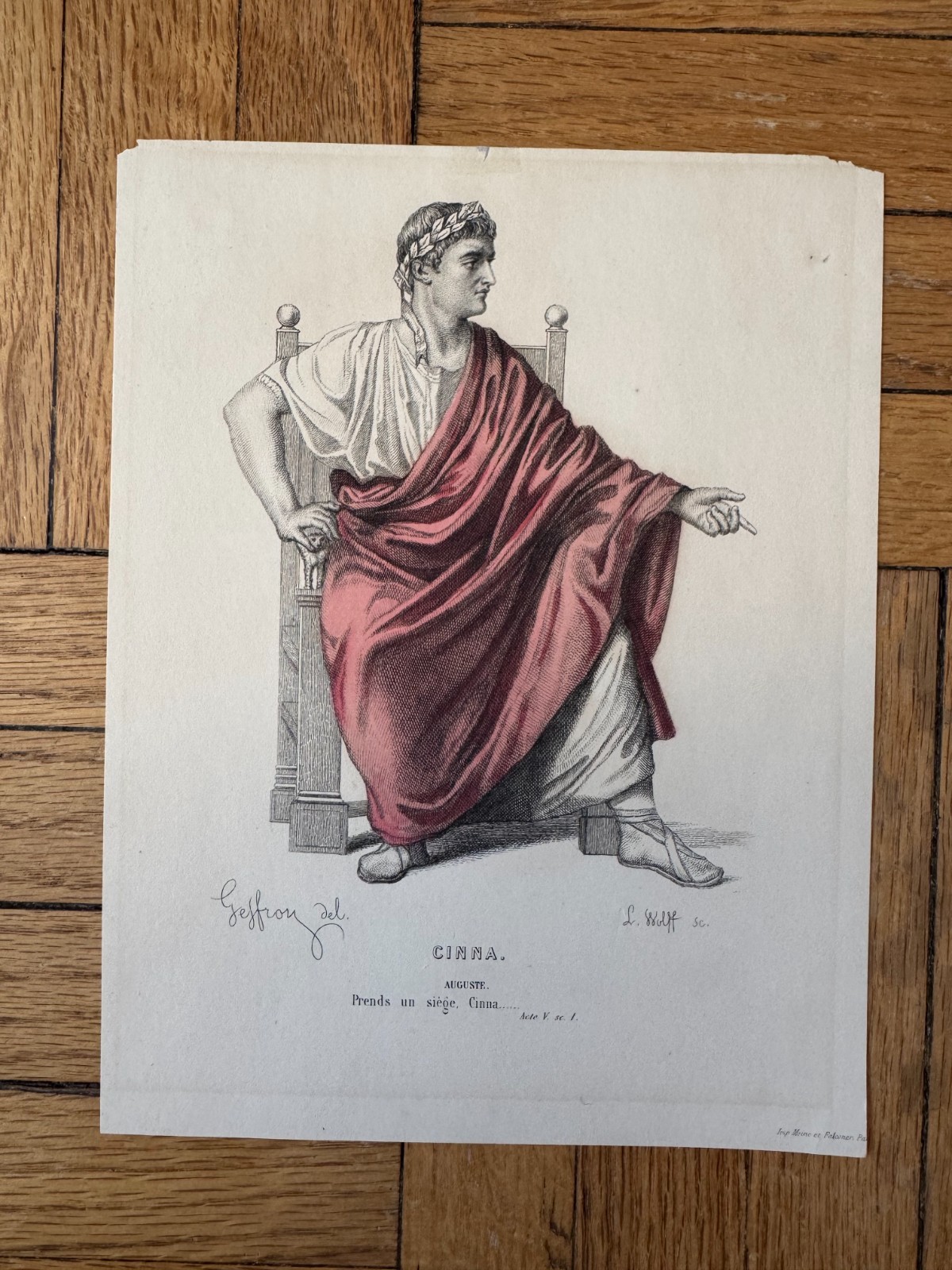 19th Century Engraving The Character of Augustus in the Tragedy Cinna 8.5 x 6.5