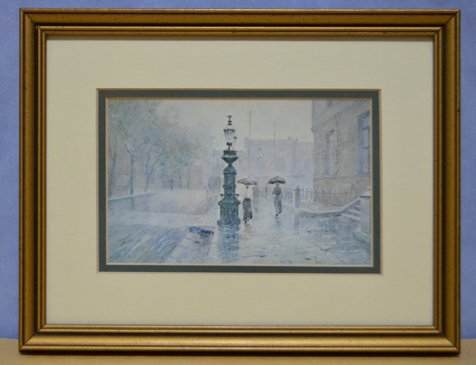 Paul Sawyier Art Print Wapping Street Fountain 8 7/8″ x 6 7/8″ Framed Matted