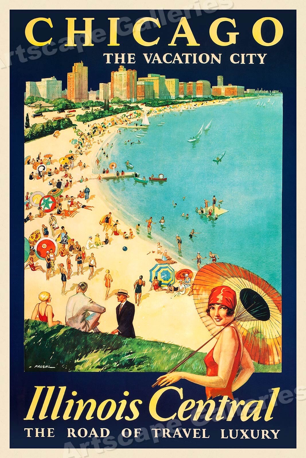 Chicago Lake Michigan 1929 Vintage Style Railroad Travel Poster – 16×24