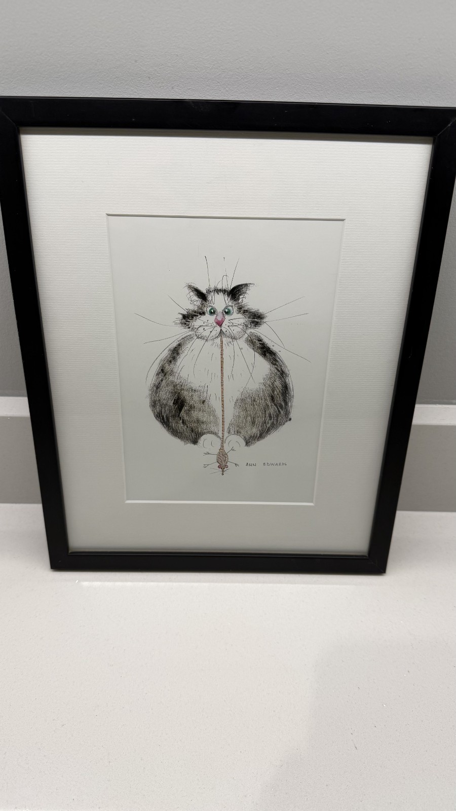 ‘Cat Spaghetti’ in black frame by Ann Edwards. 26 x 32 cm approx