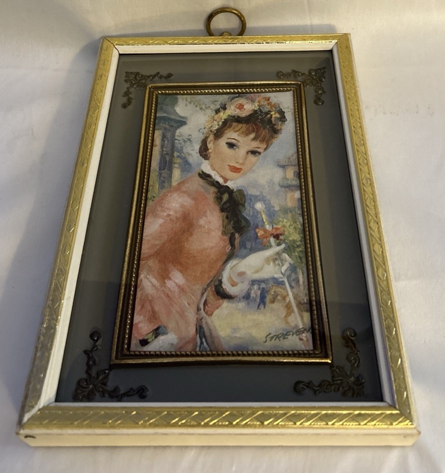 Vintage 1960s John Strevens MCM Art La Petite Parisian Portrait Shadow Box Frame