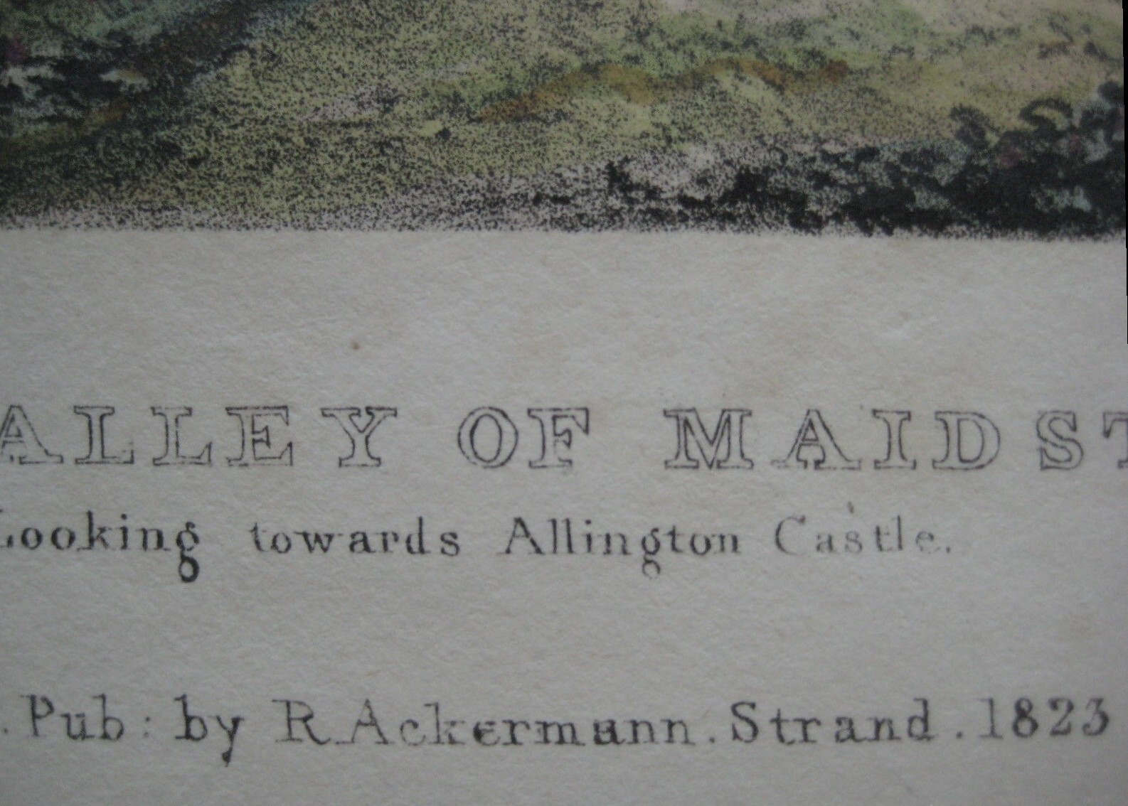 Original 1823 Color Lithograph MAIDSTONE VALLEY Kent England Castle Hullmandel