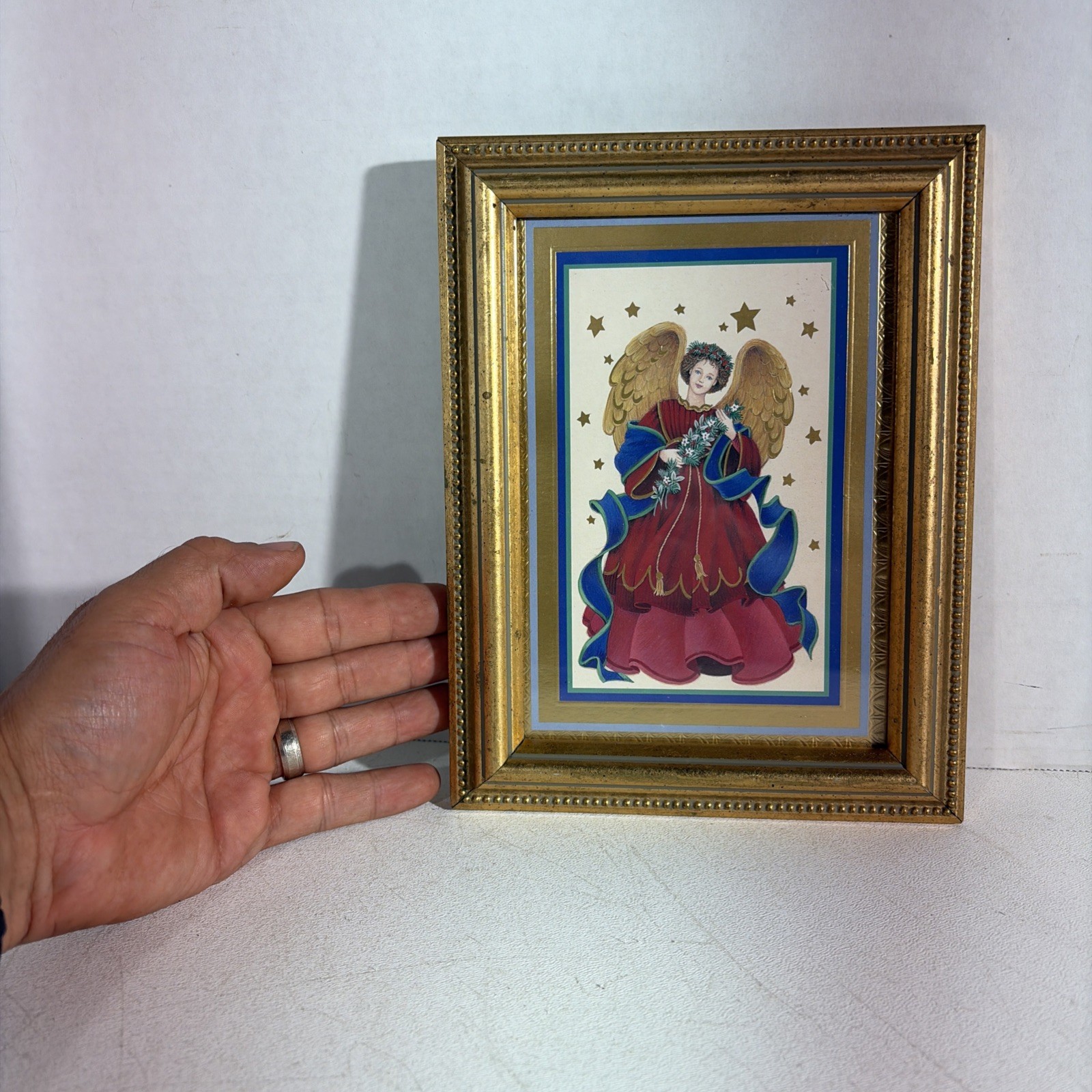 Vintage Small Christmas Angel Art Print Wall Hanging Decor