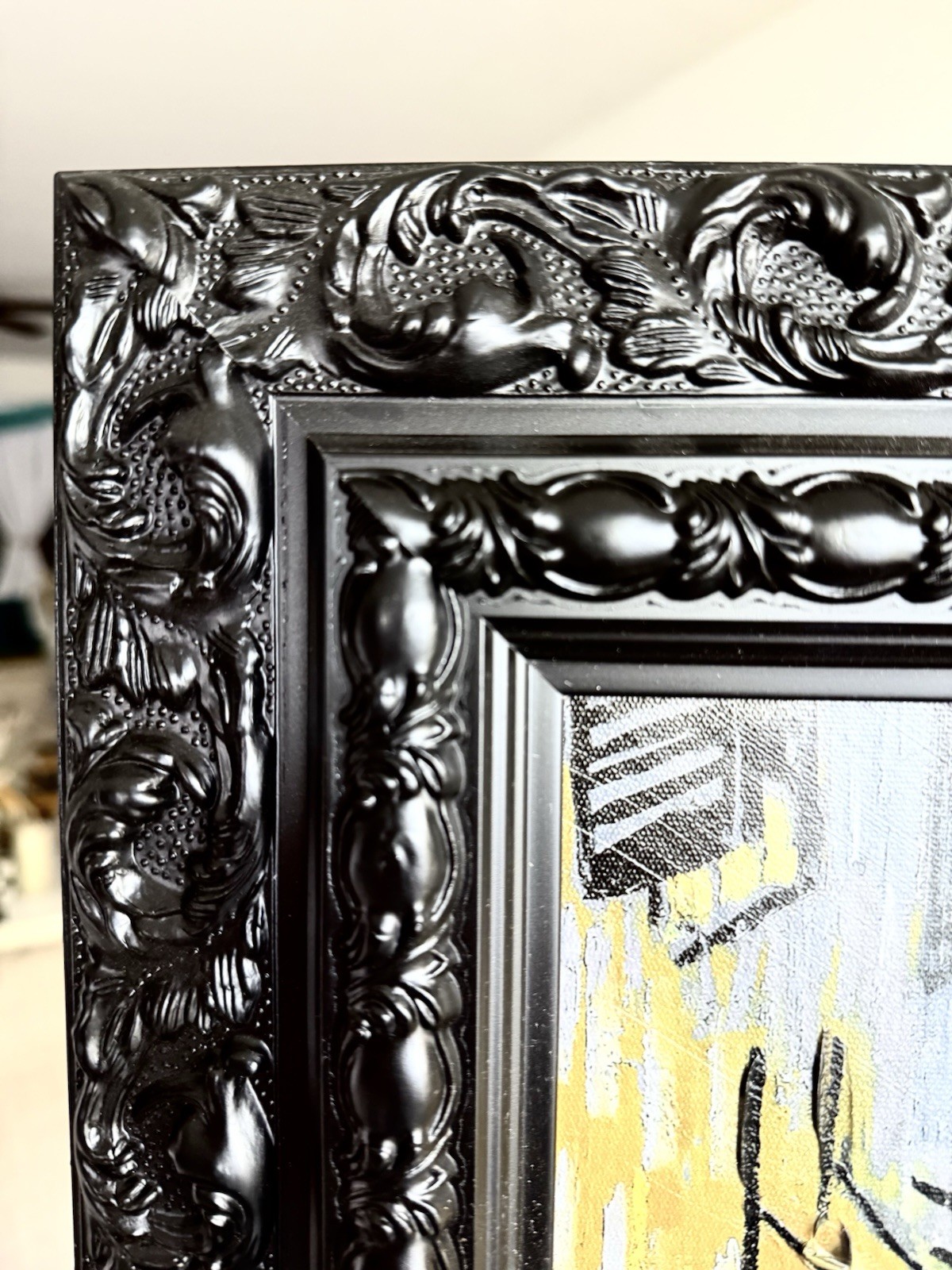 Hand Painted Van Gogh Café Terrace at Night Canvas COA Black Baroque Wood Frame