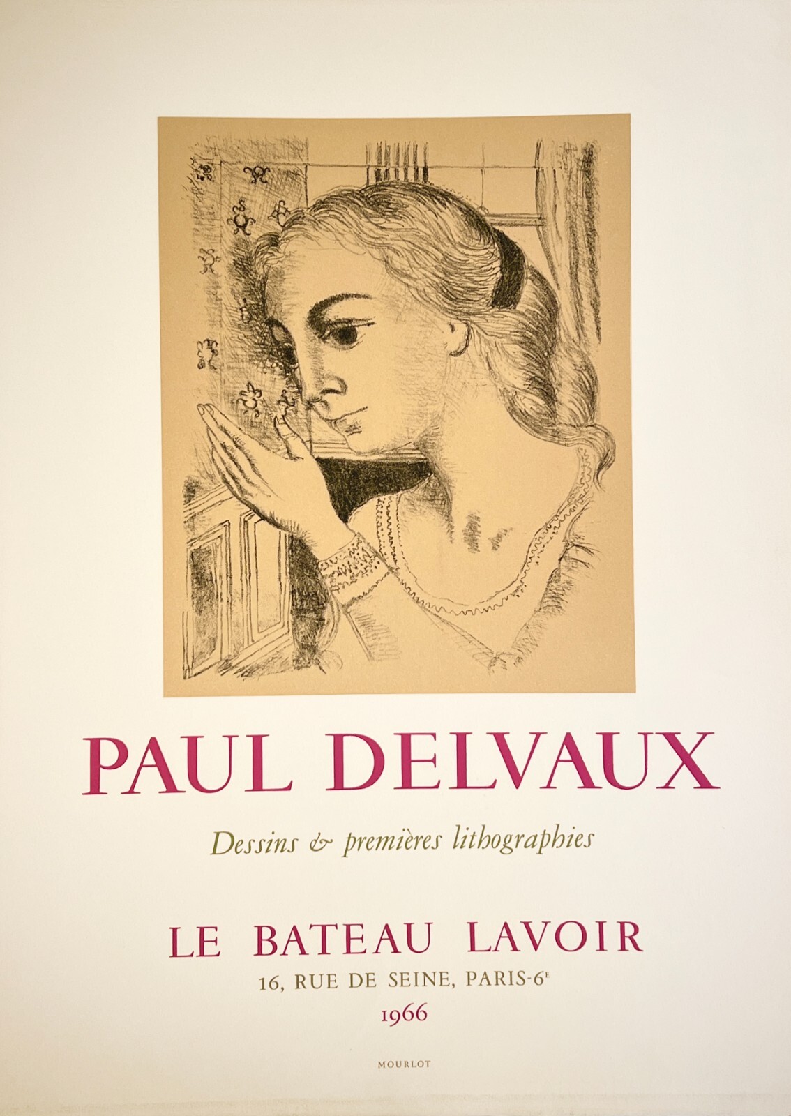 PAUL DELVAUX Original Lithograph Poster 1966 printed by Atelier Mourlot-Paris