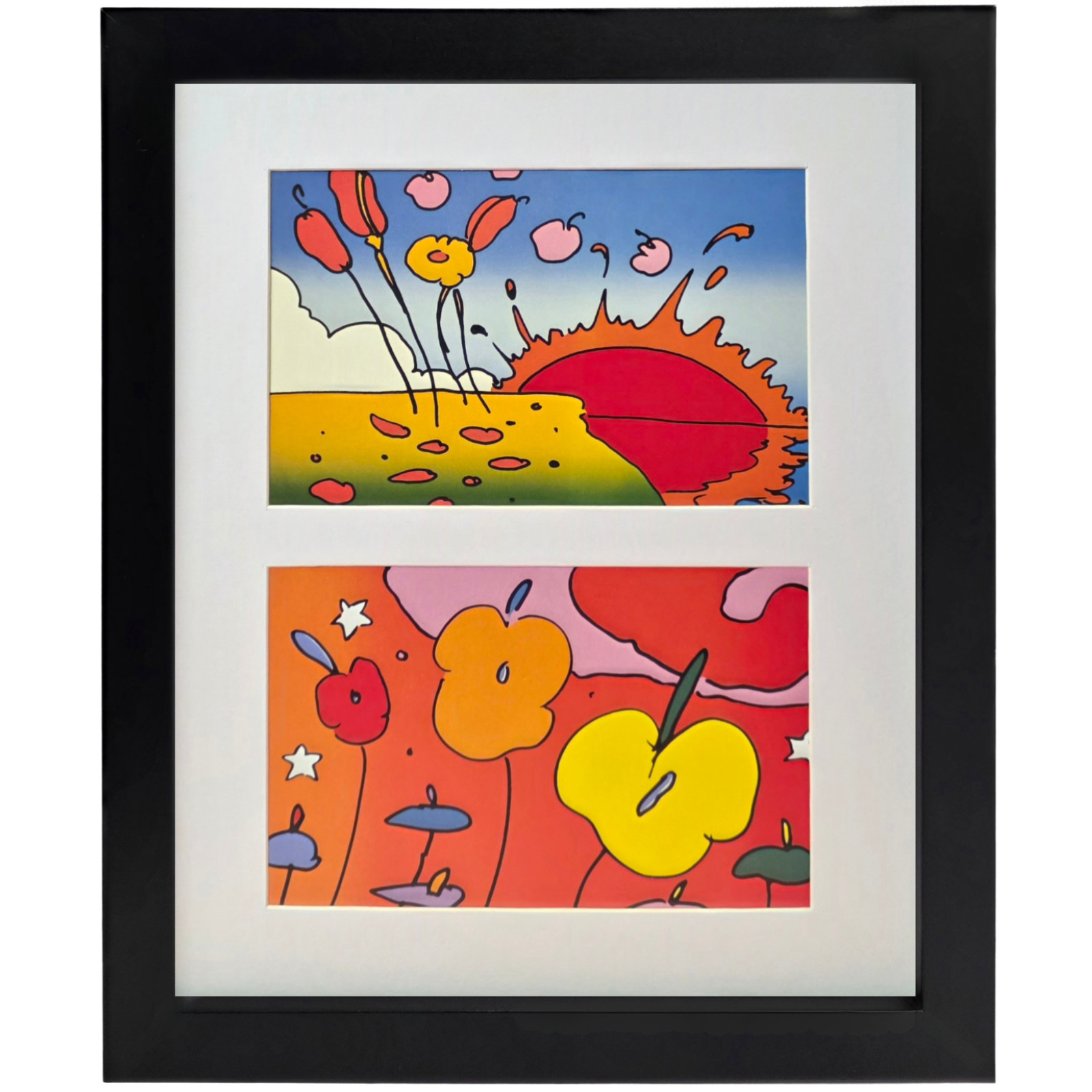 PETER MAX Sunrise & Night Flowers New Framed Psychedelic Pop Art Print