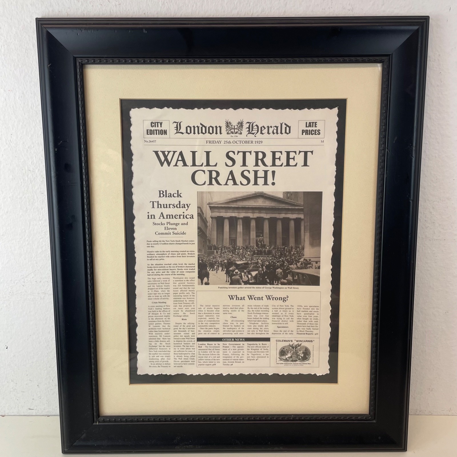 The London Herald Newpaper Cover Headliner Art Wall Street Crash!