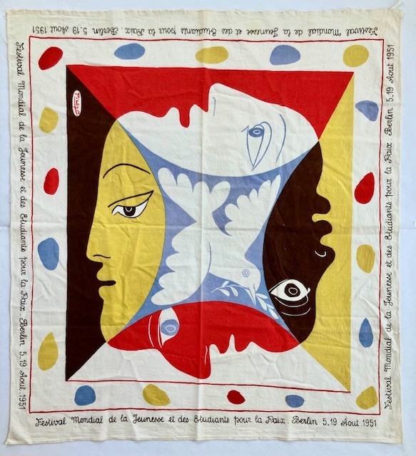 Picasso World Festival of Youth linen commemorative scarf. 1951.