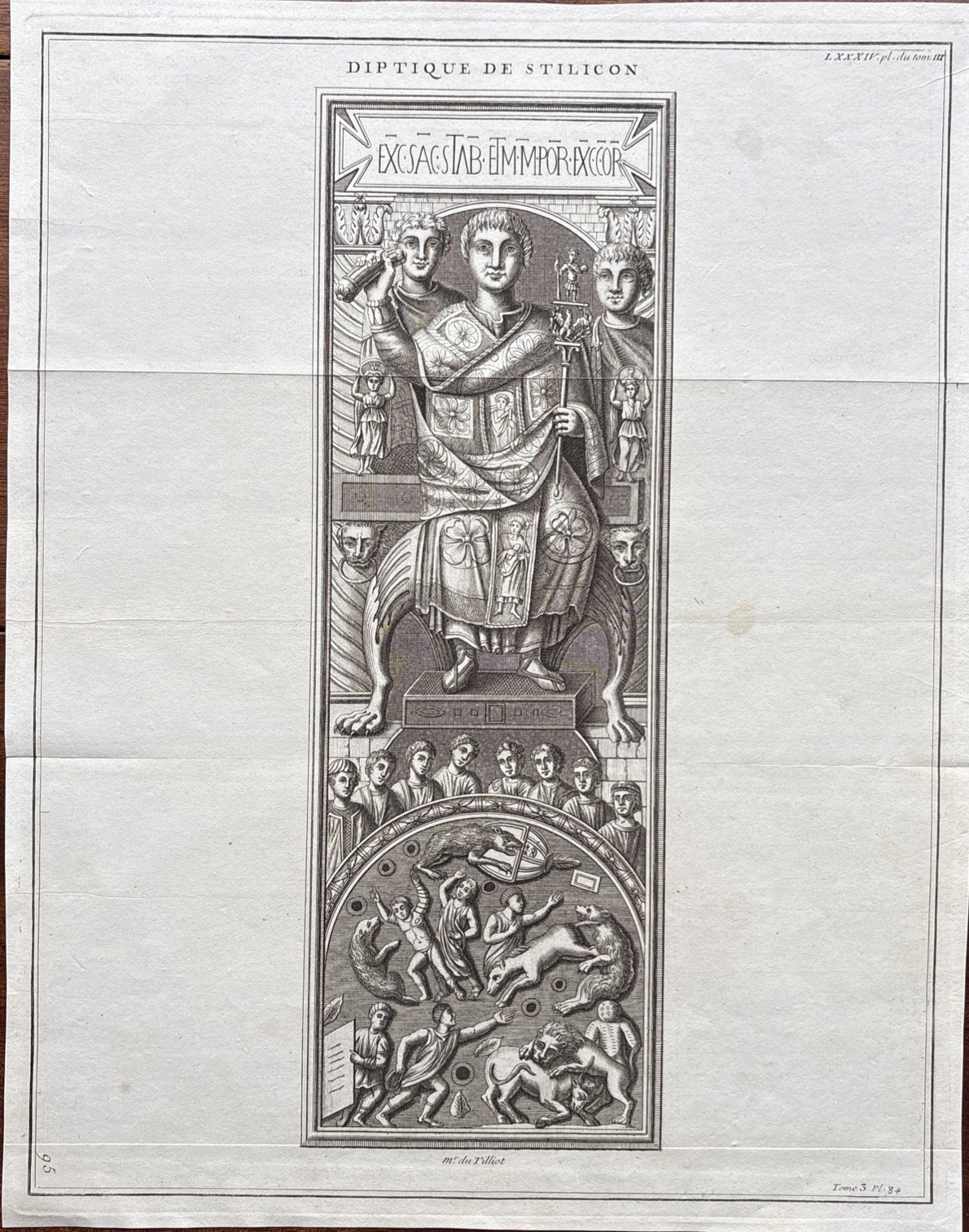 Antique Architectural Engraving Diptych of Stilicho Roman General Panel c.1722