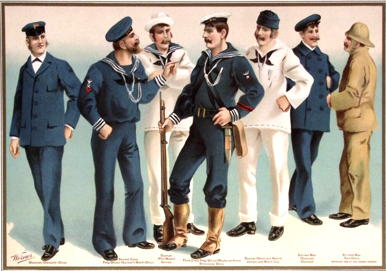 1899 Werner Co. Chromolithograph US Navy Uniforms Enlisted Dress Uniforms