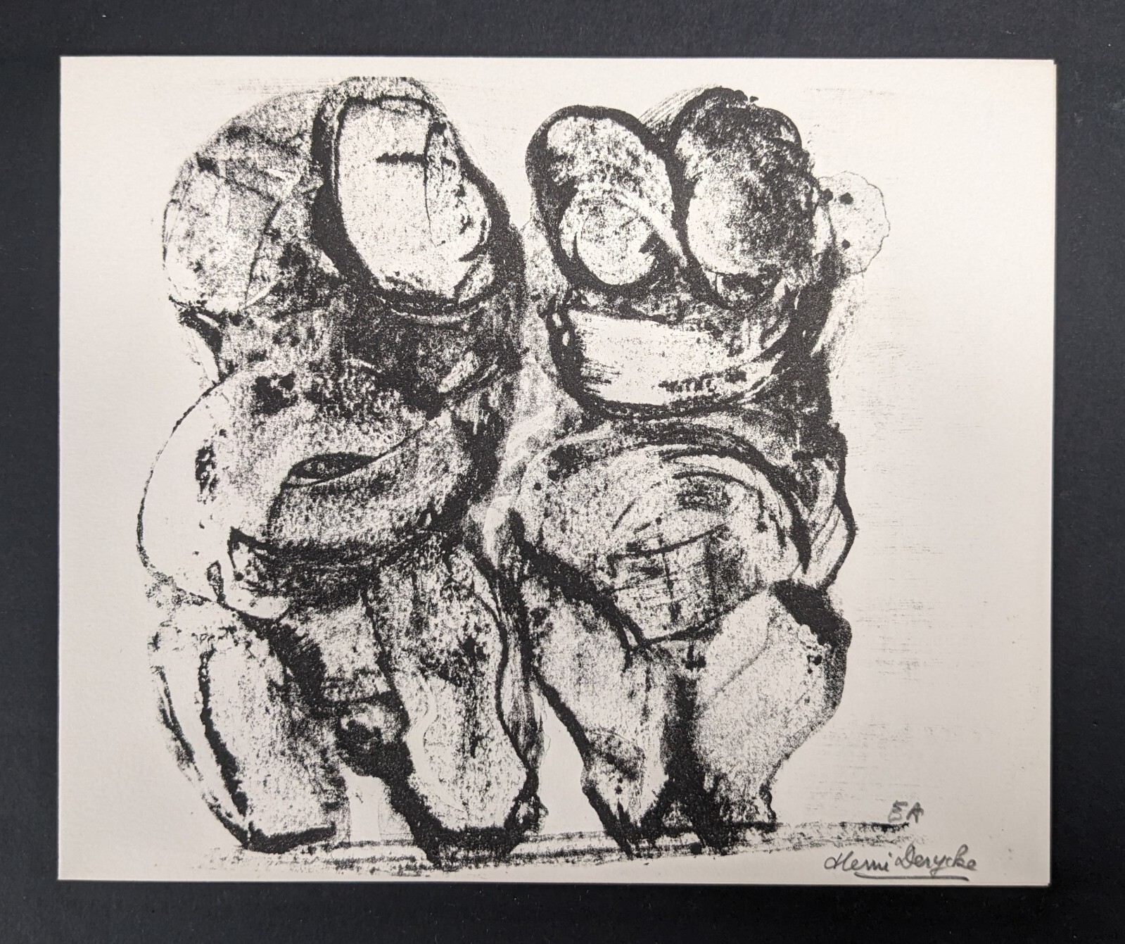 Henri Derycke, abstract figures, print, autographed