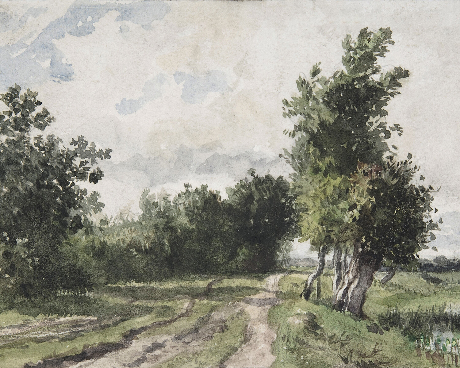 Vintage Country Path Watercolor Landscape Painting Giclee Print Fine Art Paper