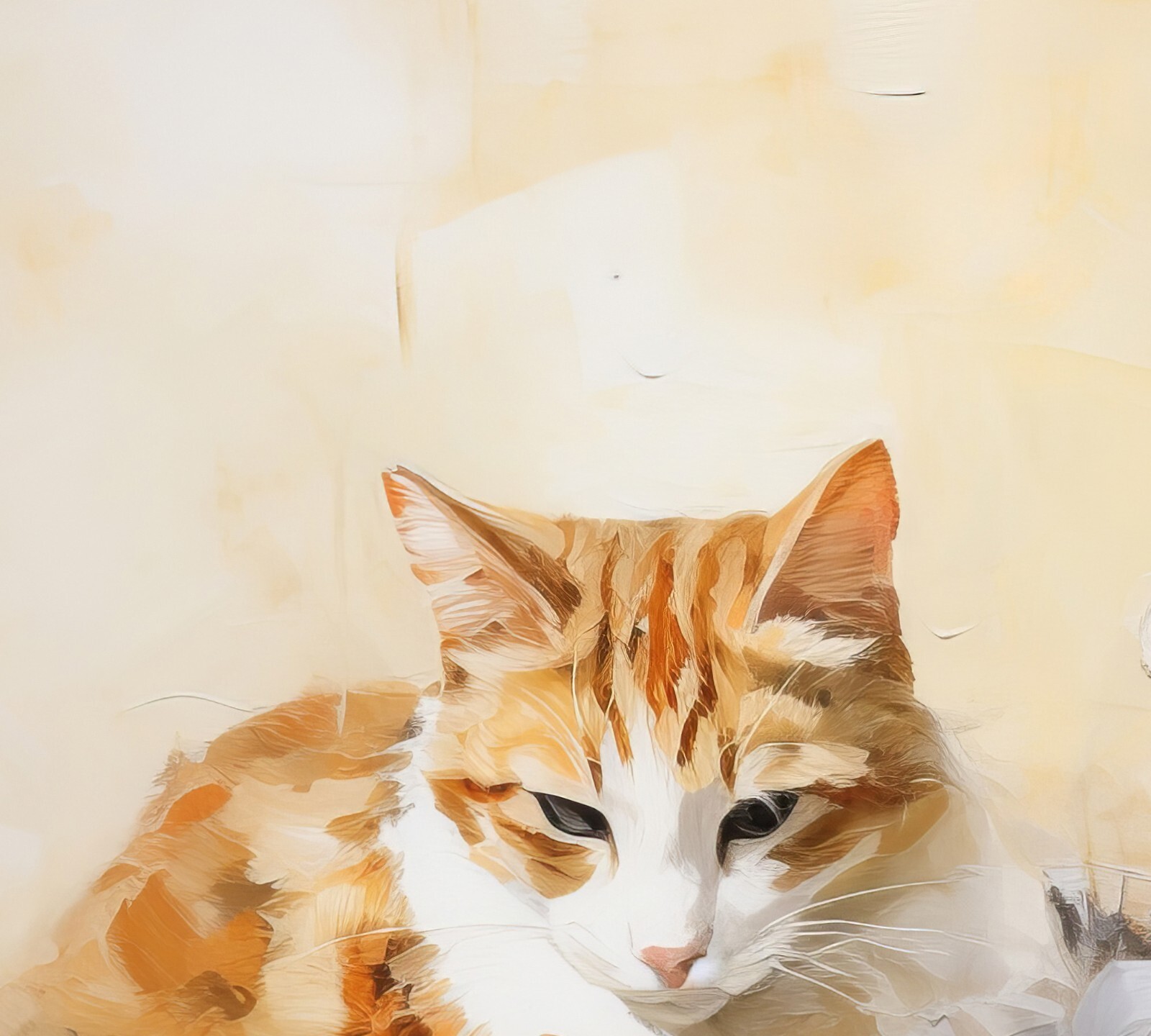 Calm Warm Ginger Cat Oil 5″x7″ Print on Matte Paper | Relaxed Feline Art