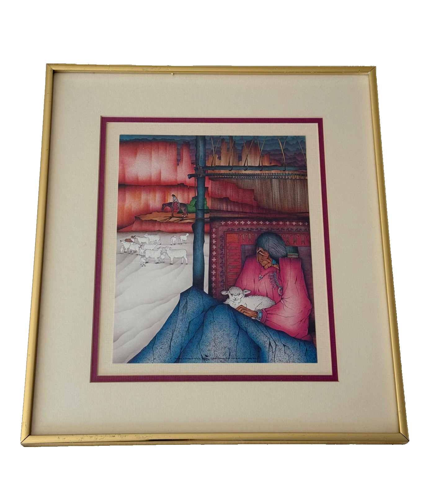 Amado M. Peña Jr. Southwest Native American Woman & Lamb Framed Art Print