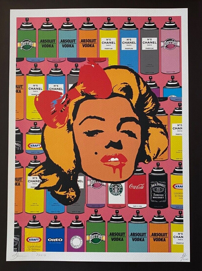 DEATH NYC Hand Signed Print Framed 16x20in COA SPRAY CAN MARILYN MONROE &