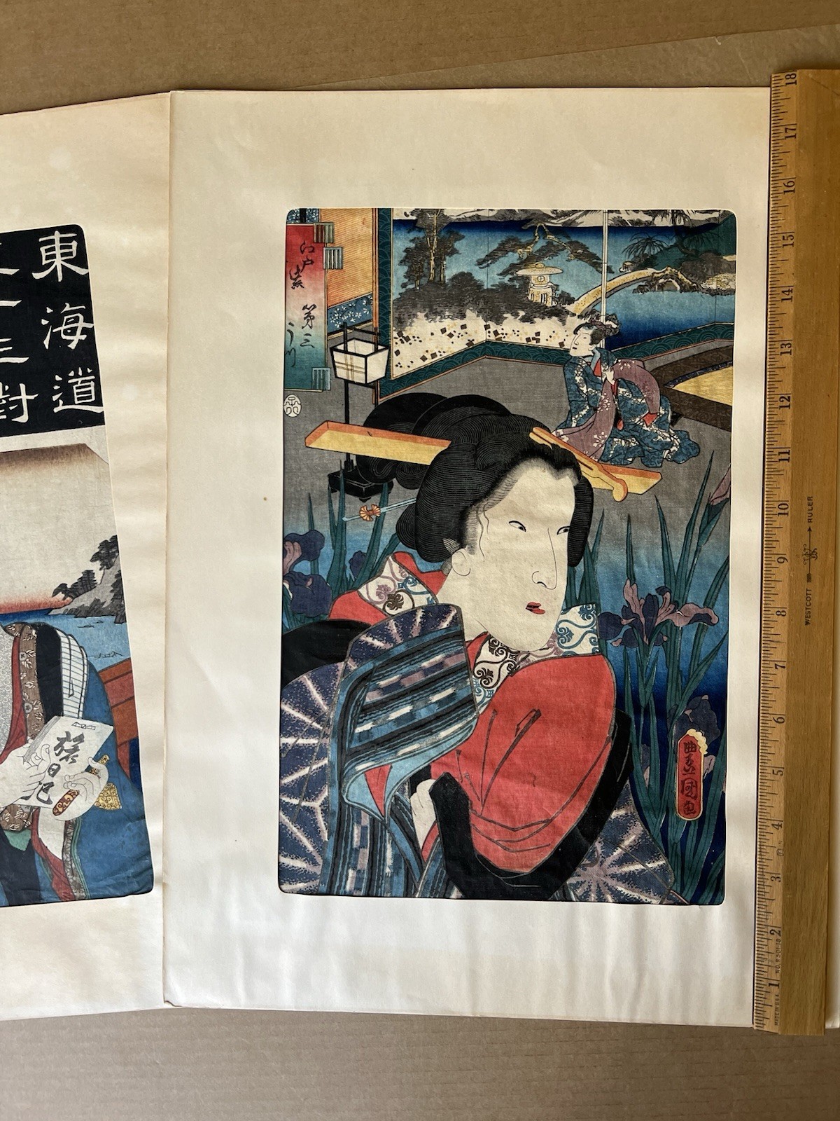 Vintage Japanese Ukiyo-e Print Lot After Toyokuni Geisha Woodblock Repros