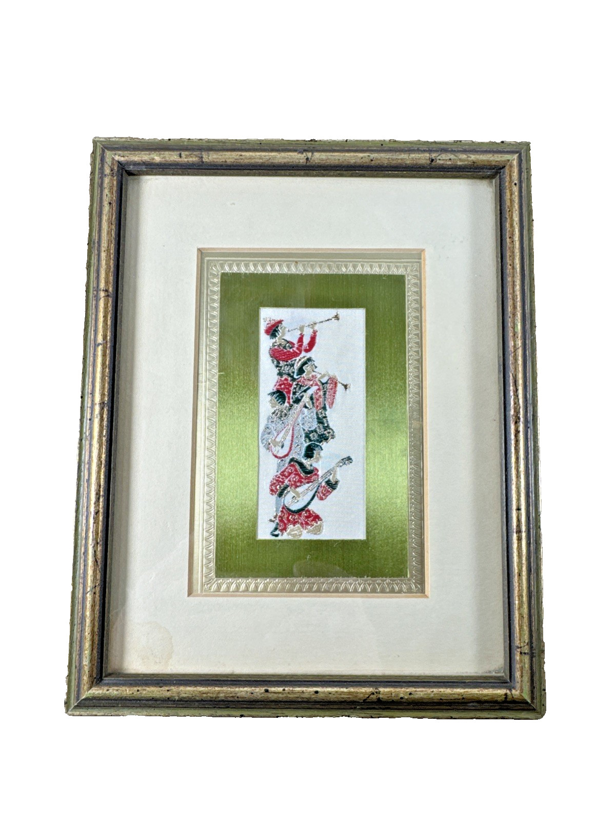 Vintage ESTATE MCM 1950’s Wall Art Silk Thread 4 Musicians Wooden Framed