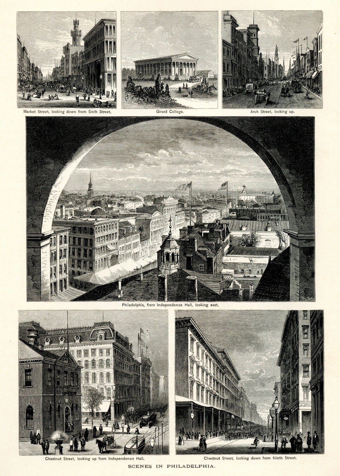 Scenes in Philadelphia, 1872 Historic American Scene, Antique Wood Engraving