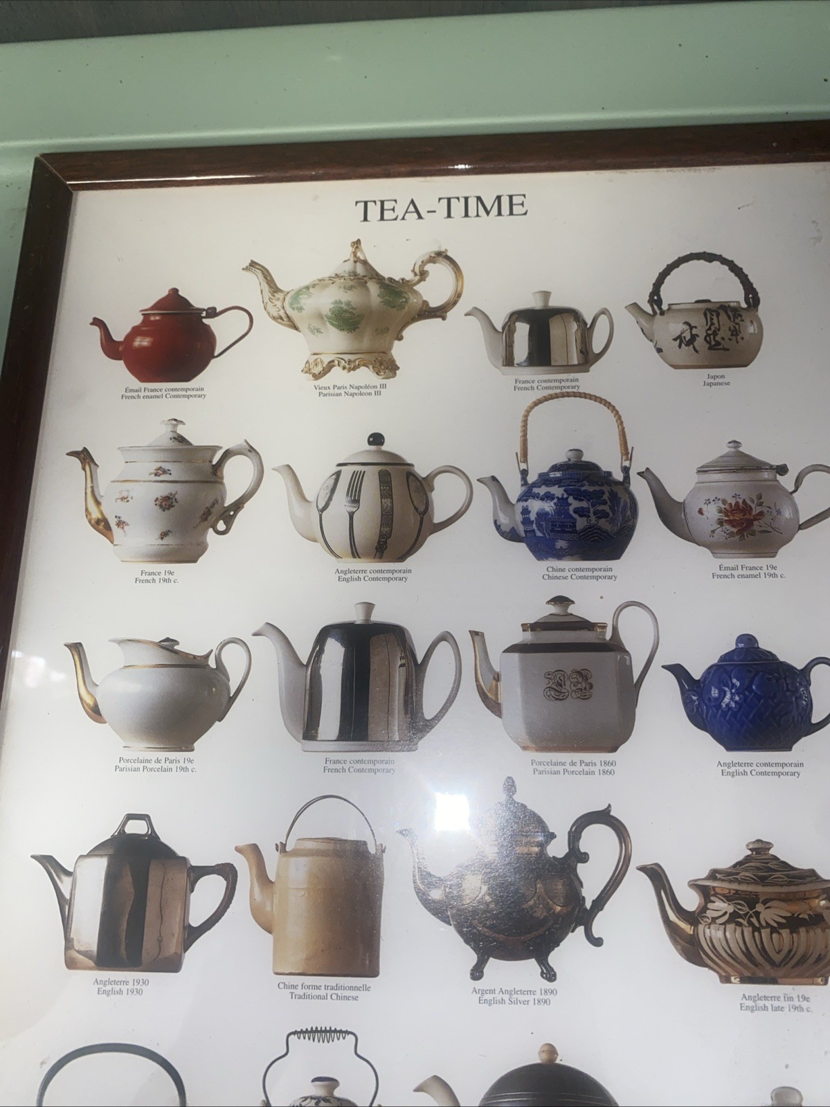 Tea Time Tea Pots Framed Picture 13”x10”