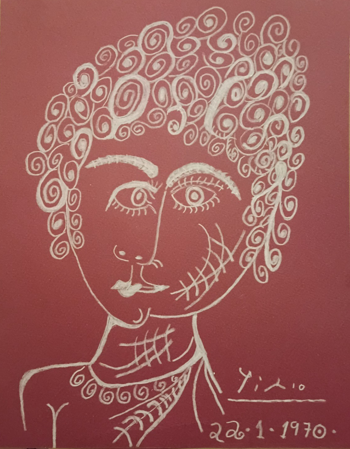 1970 Picasso, Pablo. “Tete d’femme” Original Crayon Drawing over paper. COA