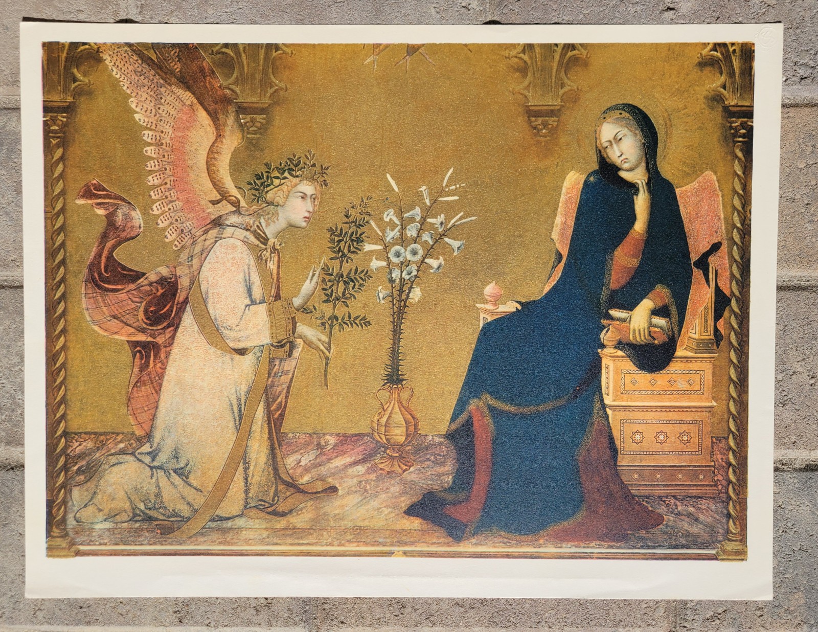 The Annunciation Martini Simone Fotocromia Vintage Print Italy Approx 12.Hx 16 L