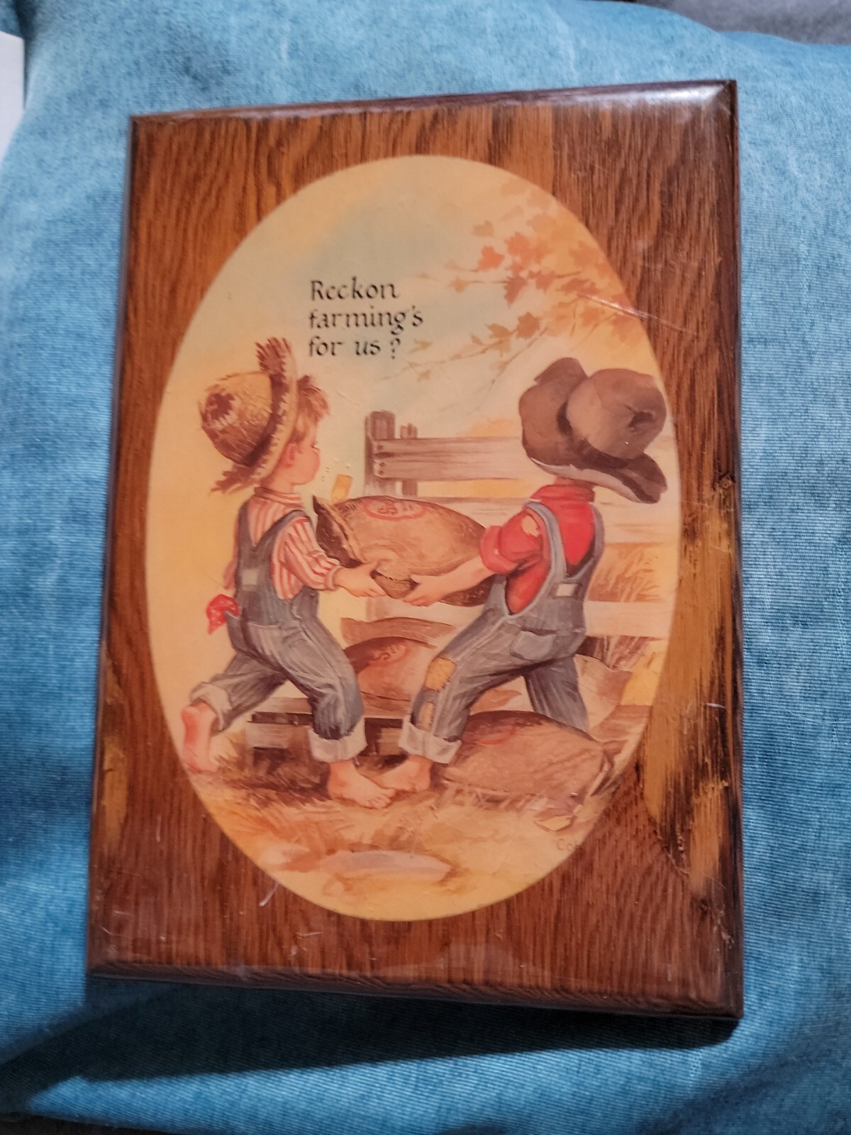 Coby Americana reprint- Farmer Boys – Reckon Farming’s for us? on Wood