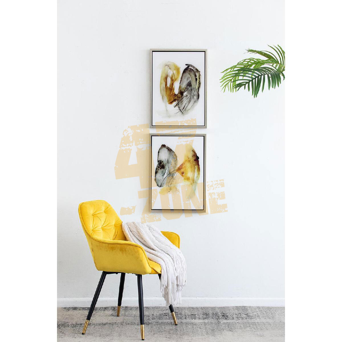 S/2 Printed Acrylic Wall Art Black Yellow Indoor Outdoor Living Dining Room