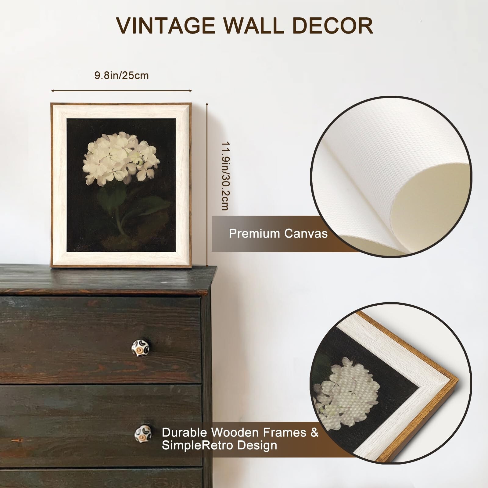 Framed Flower Wall Art, Vintage White Hydrangea Still Life Floral Art Prints,…