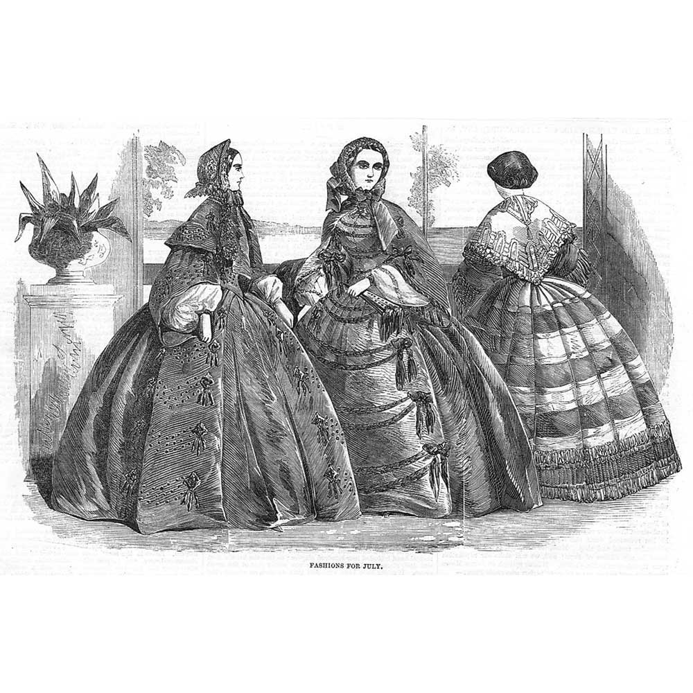 FASHION Ladies Fashions for July – Antique Print 1858