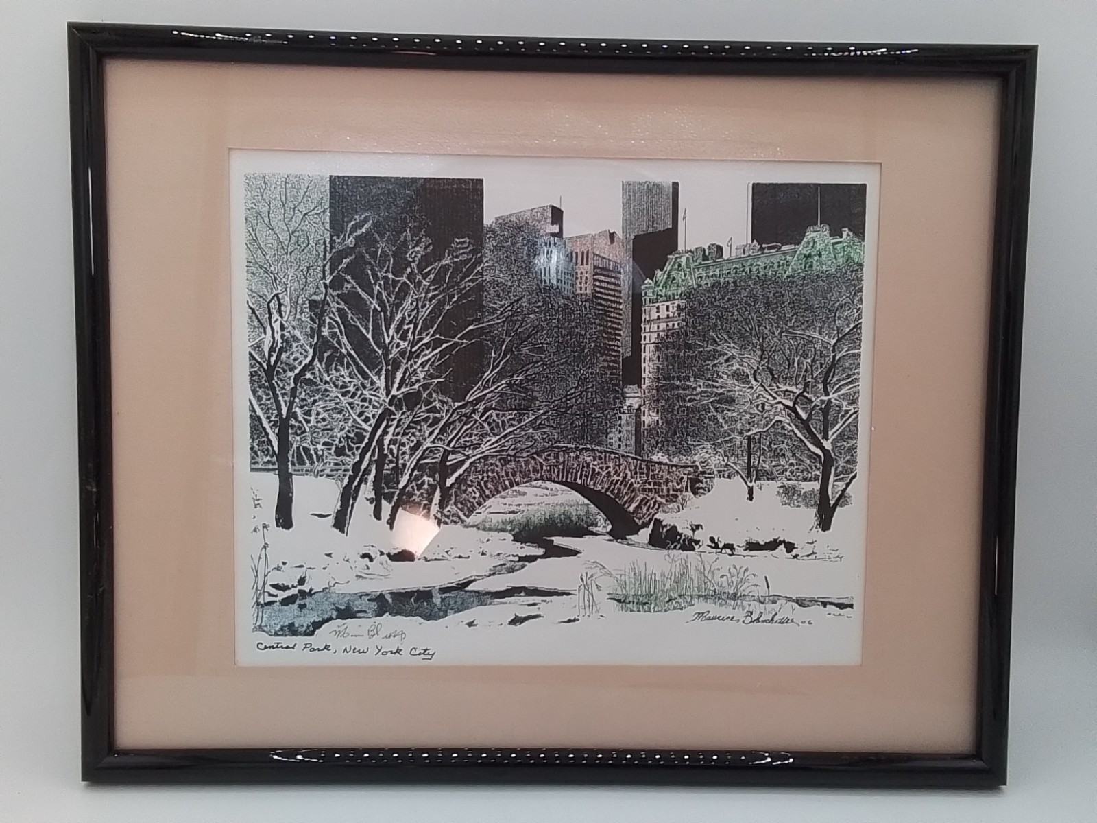 MAURICE BRANCHETTE ARTIST SIGNED FRAMED MATTED PRINT CENTRAL PARK NEW YORK CITY