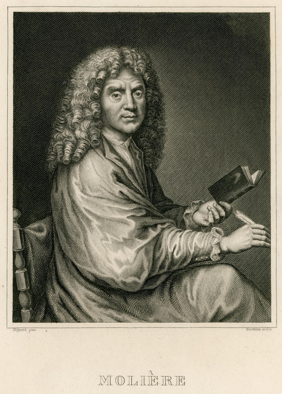 Molière portrait writer actor comedy French Baroque steel engraving