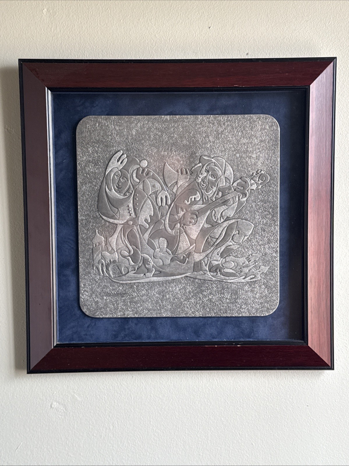 Anatole Krasnyansky “Song of Scaramouches” Relief framed 9x9in, Frame 13.5×13.5