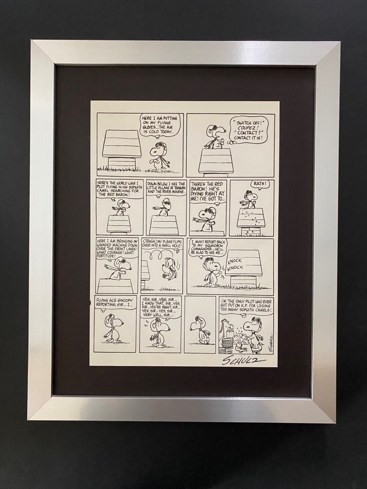 Charles Schulz + Signed Vintage 1968 Peanuts Snoopy Cartoon + New Silver Frame