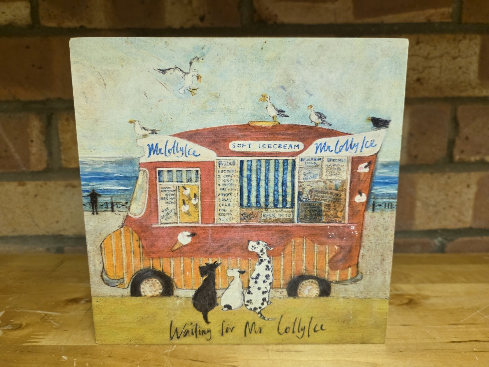 Sam Toft – Waiting for Mr Lolly Ice – 20 x 20cm Wooden Print Hanging Wall Art