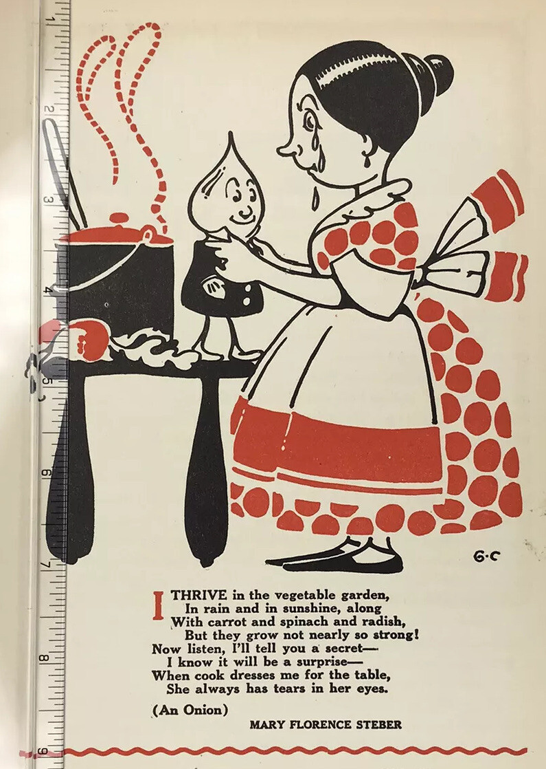 Cook Vegetable garden Riddle sad cry onion Vintage whimsical book print