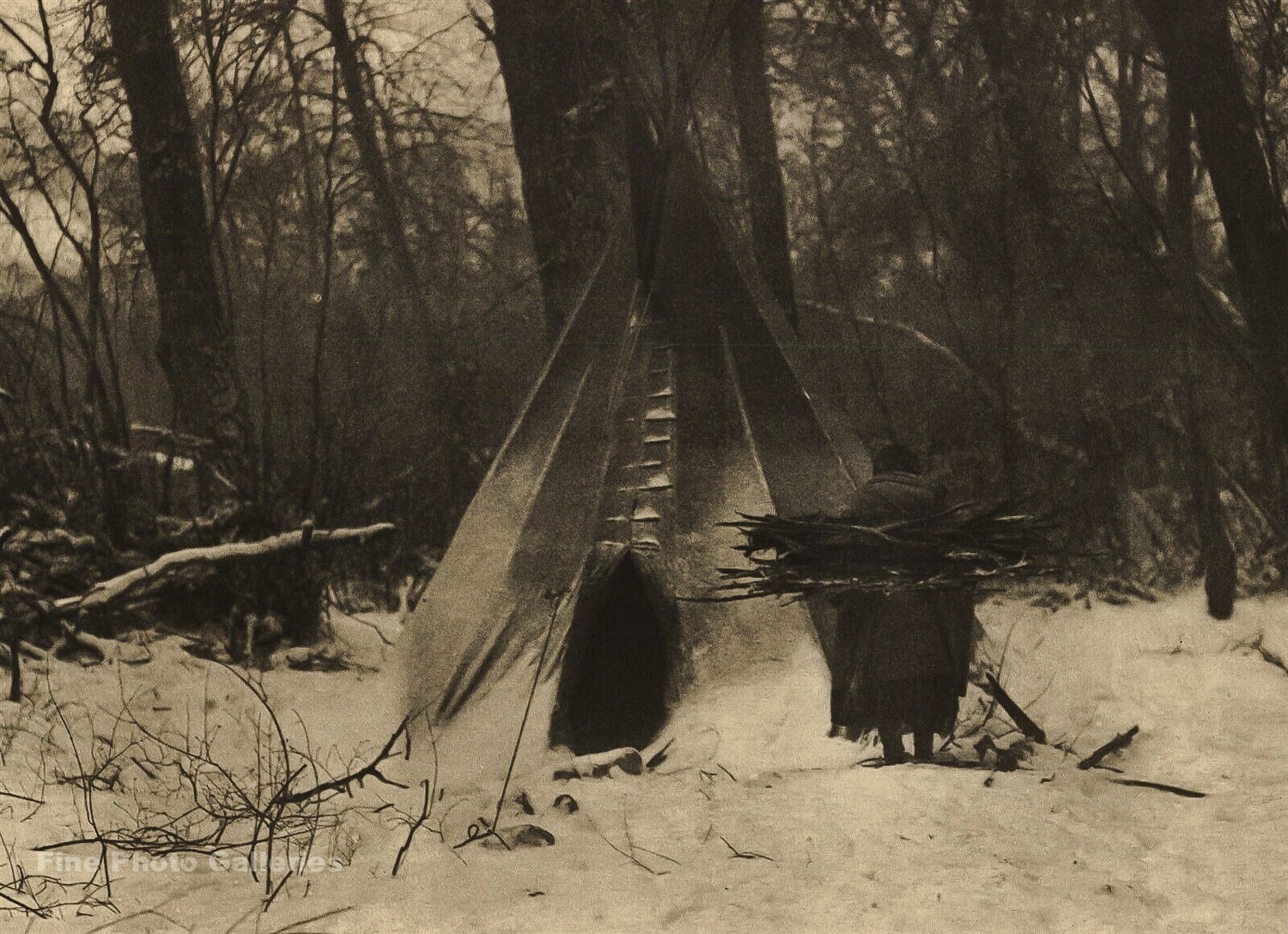 1900/72 EDWARD CURTIS Folio Native AMERICAN INDIAN Winter Camp Tipi Photo Art