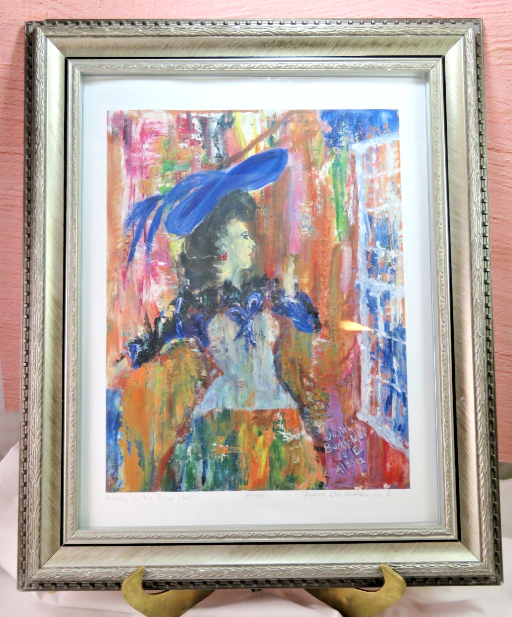 Framed/Matted Judith Burkholder Espinosa Signed “Lady in Blue Hat” Print 17″X14″
