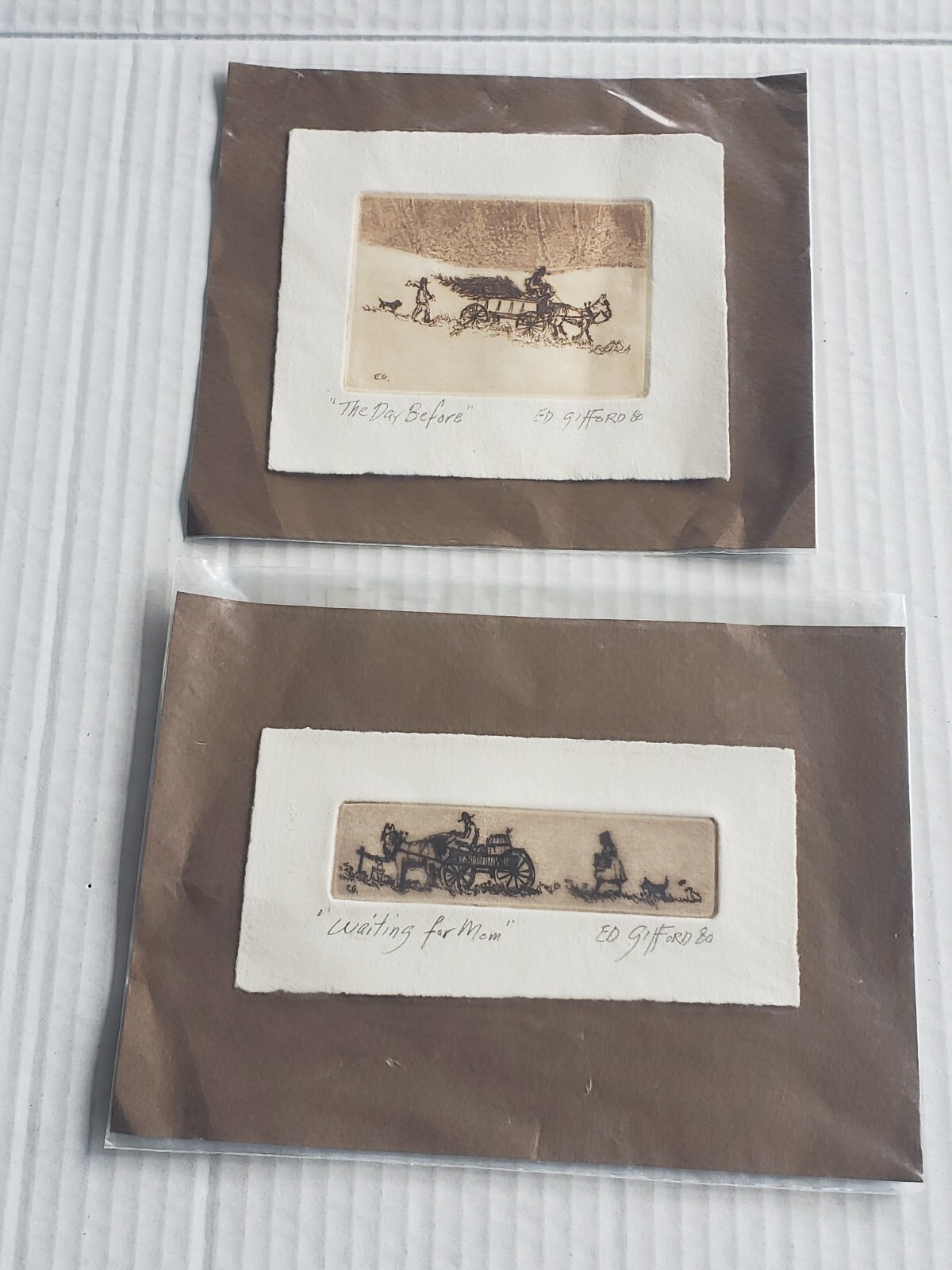 Two Ed Gifford Original Hand Pulled Etching Prints Signed 6×7 & 5.5×7.5 Read