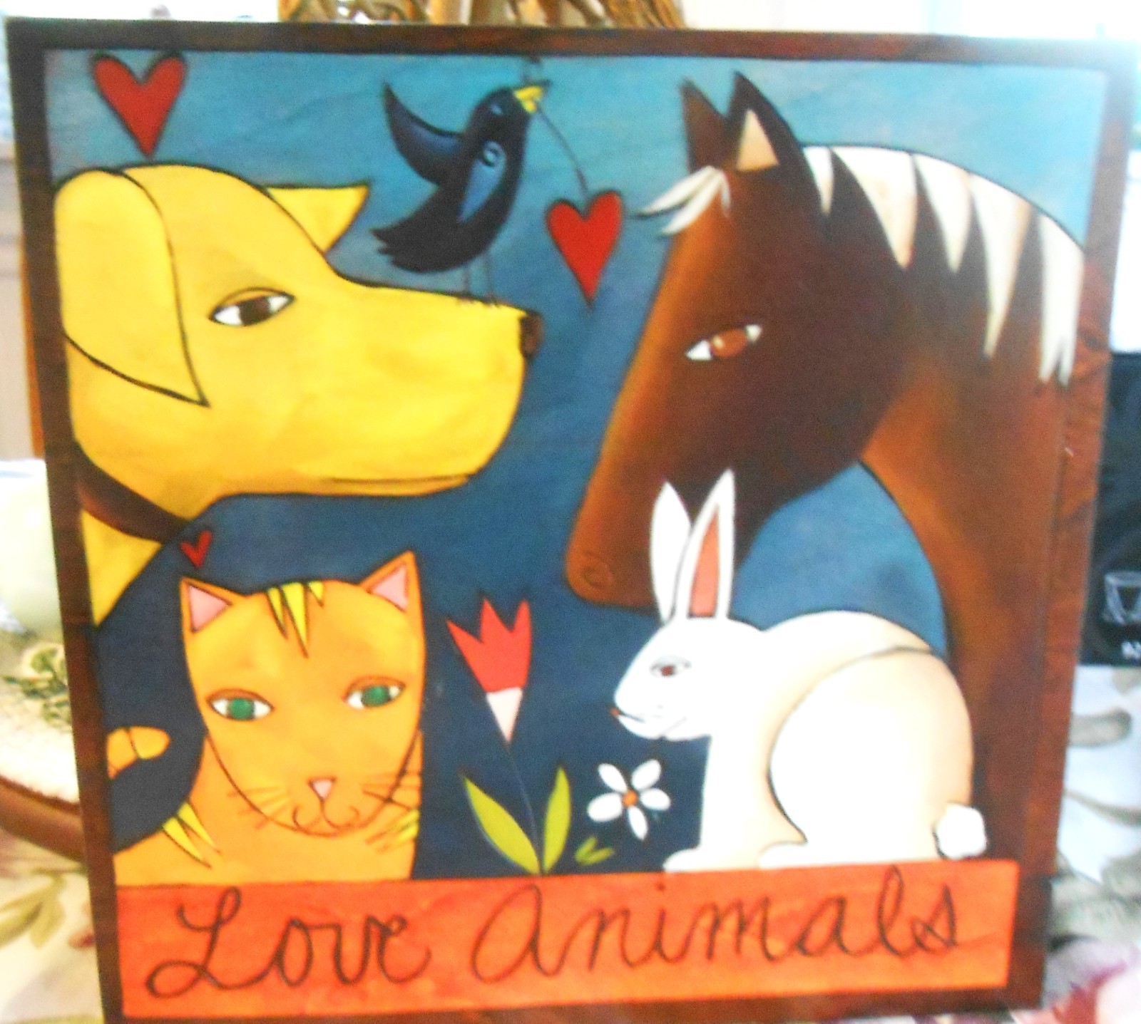 Sincerely Sticks Fur Babies 9″ Wood Wall Plaque Sarah Grant Iowa Folk Art Love