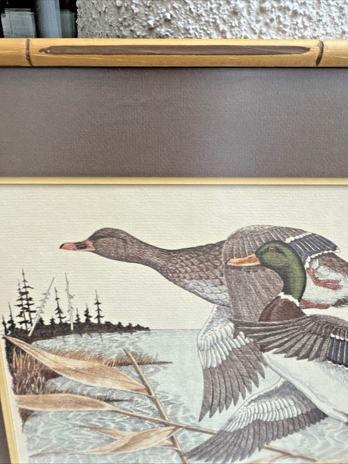 Artist Gene Murray Mallard DUCKS in FLIGHT Matted Print Framed 16″ x 14″