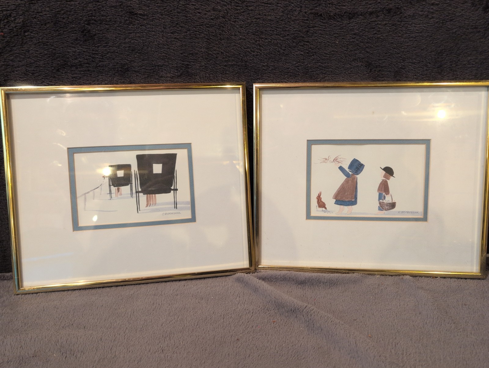 DIANE GRAEBNER 1988 PRINTS AMISH “Two Carriages” And “Egg Hunt” Reproductions