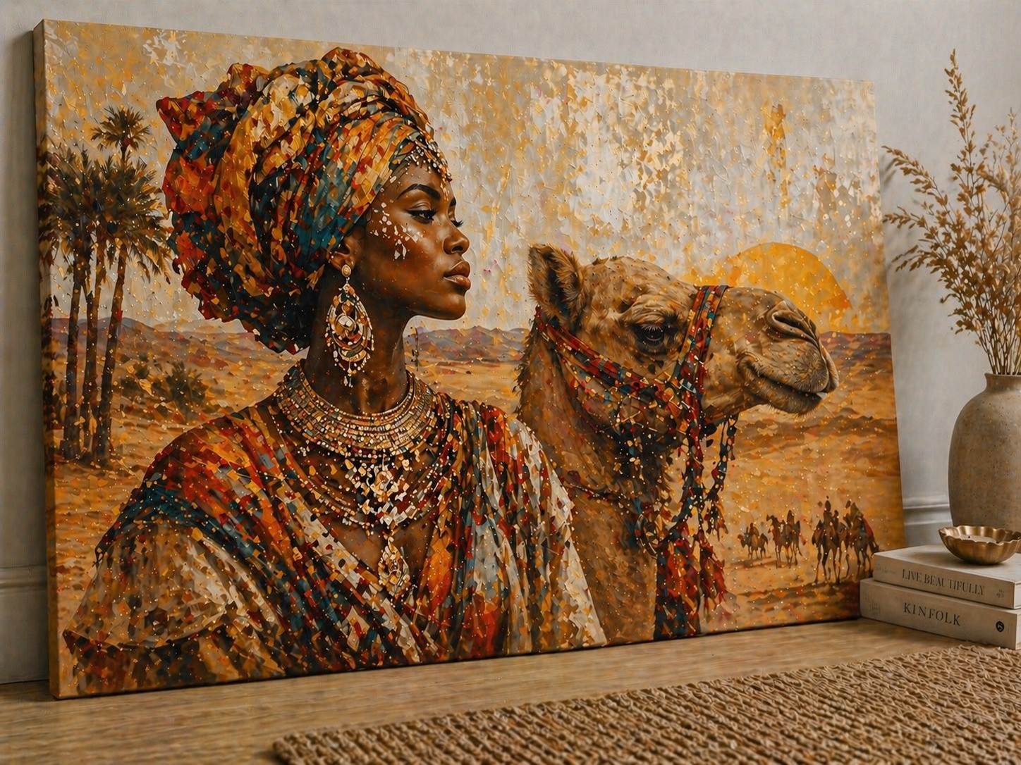 ICE ARMOR Large Canvas 24×36″ African Queen Desert Camel Portrait Cultural Art