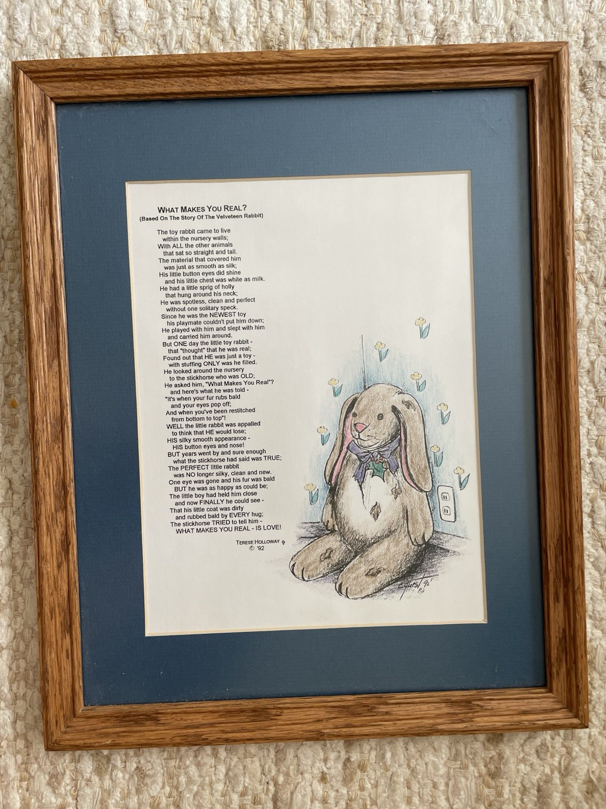 Vintage Velveteen Rabbit Art Print Framed What Makes You Real Poem 1992