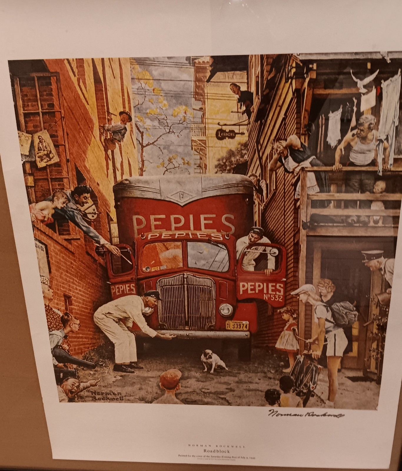 Rare Norman Rockwell “Roadblock” Hand Signed Offset Lithograph Excellent ! 1972