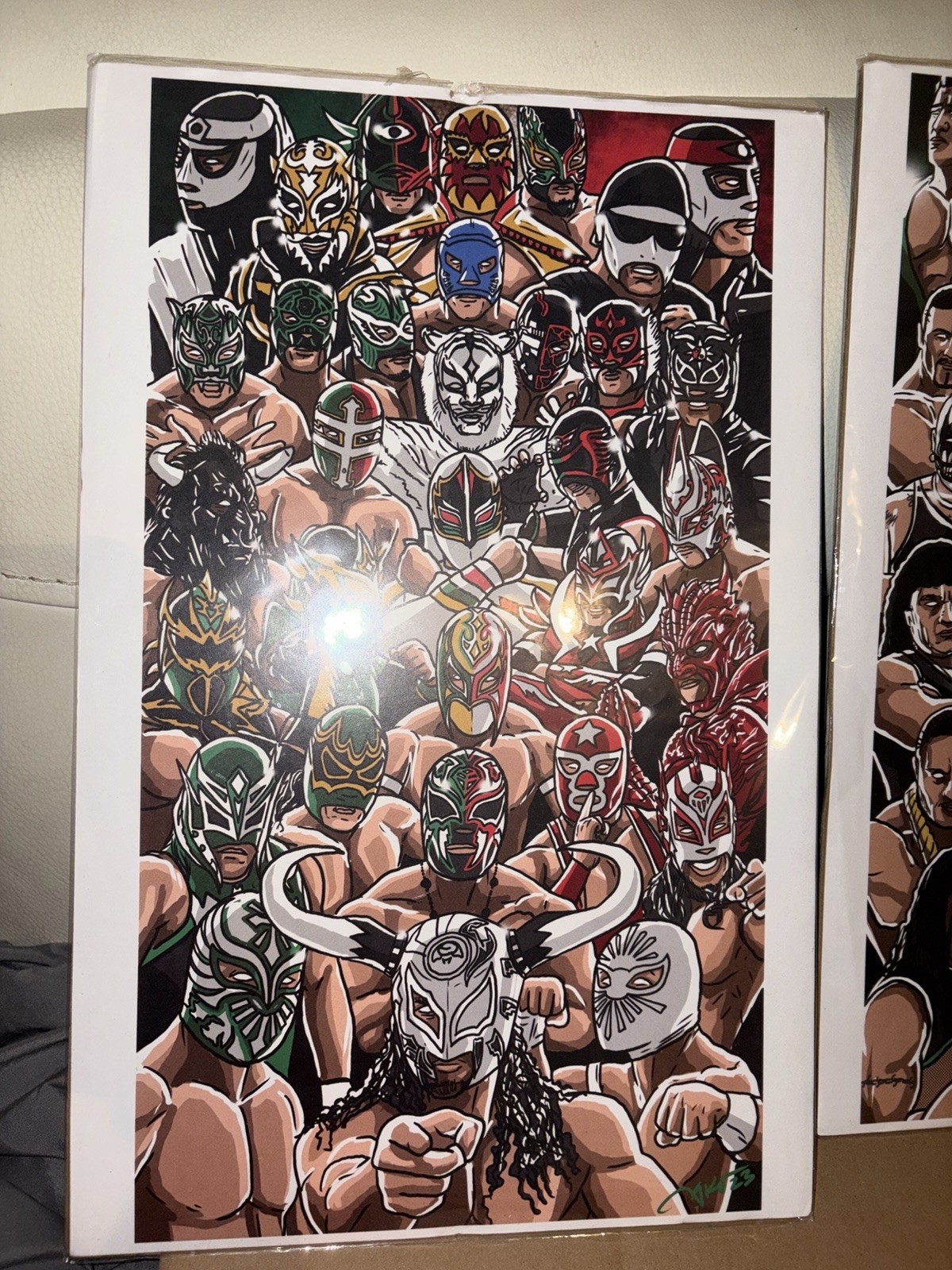Wrestlers Cartoon Art Print Lot, Portrait, Unframed Paper, Medium