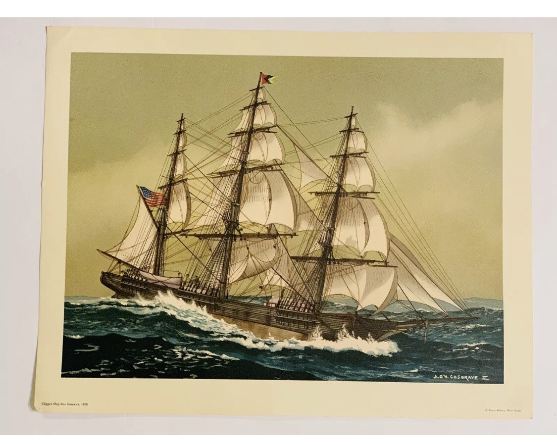 AMERICAN CLIPPER SHIPS 4 Prints JOHN O’HARA COSGRAVE II ~ AMERICAN SAILING 18×14
