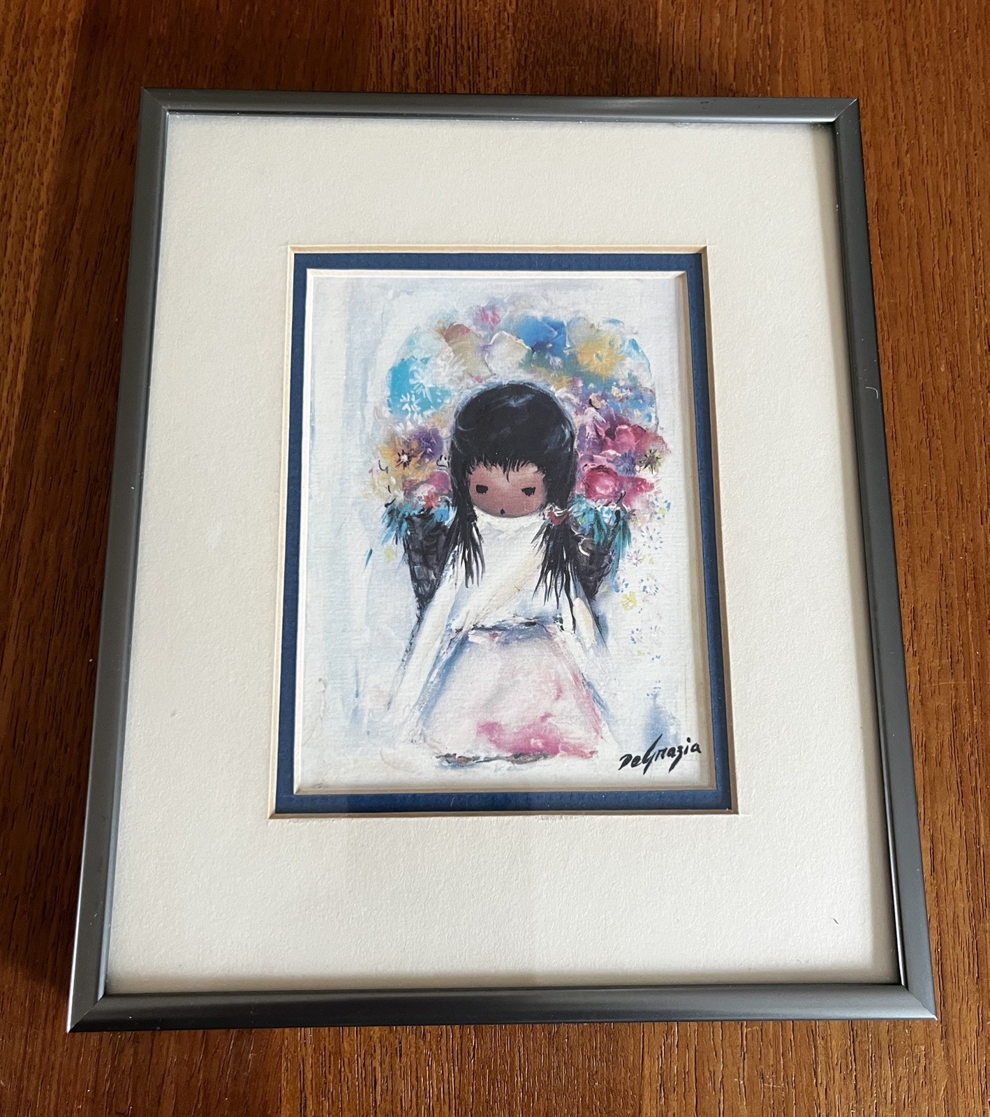 Signed De Grazia Flower Girl Print In Frame 8” x 6.5” Native American